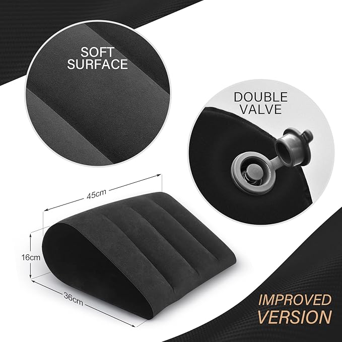 Inflatable Bed Wedge Pillow for Traveling – Portable Inflatable Cushion for Sleeping in Bed, Leg Elevation & Back Support, Quick Inflate Camping Pillow, Home & Airplane Use (Black)