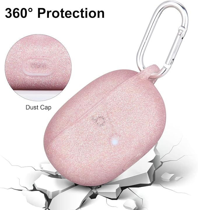 AIRSPO Silicone Case Compatible with Beats Studio Buds Case 2021 Soft Protective Cover for Beats Wireless Earbuds with Keychain (Glittery Rose Gold)