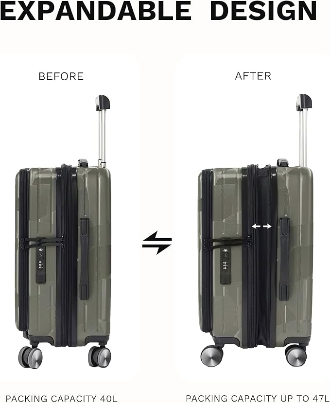 20 inch Carry On Luggage Expandable Top Opening/Clamshell Opening, TSA Approved Carry On Luggage Hard Shell Suitcases, Lightweight Away Carry On Suitcases with Large Capacity Backpack
