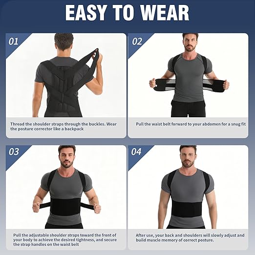 Back Brace Support Posture Corrector for Men – Full Back Support for Upper, Mid & Lower Back Pain Relief, Ergonomic 3-in-1 System Improves Posture & Helps with Slouching, Rounded Shoulders (1, X-Large)
