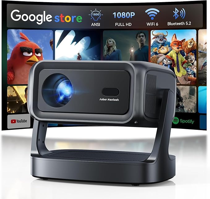 4K Projector with WiFi and Bluetooth, 1800 ANSI Outdoor Movie Projector with Built-in 10,000+ Apps, Native 1080P Portable Smart Home Proyector, Voice Control & Auto Focus/Keystone, Dual Speaker