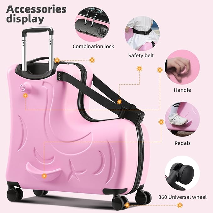 Kids Ride On Suitcase with Wheels, Scooter Luggage for Toddlers Travel, Durable Children's Suitcase for Boys & Girls Ages 2-12 Years