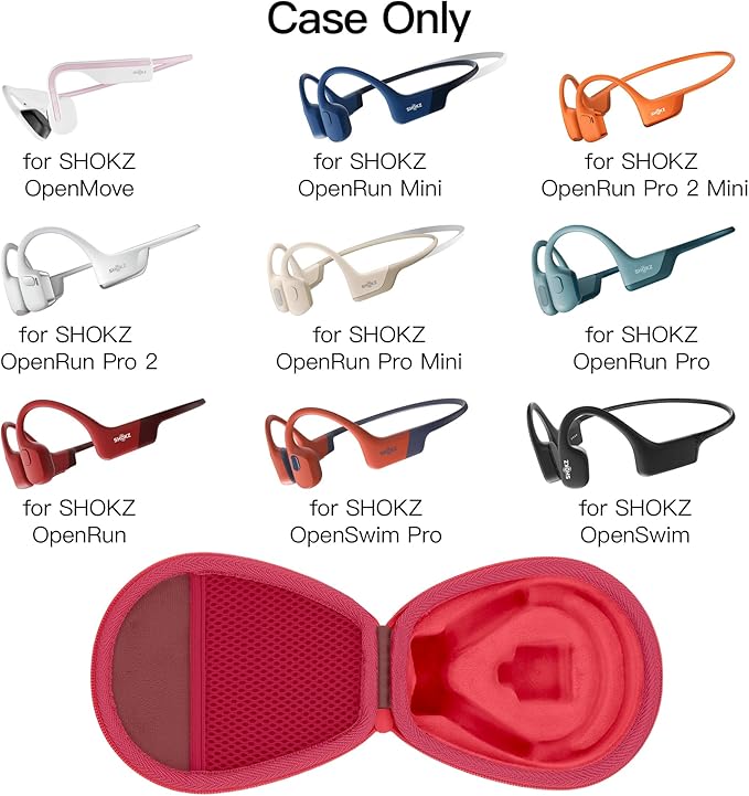 co2CREA Hard Case for SHOKZ New OpenRun Pro 2/1/Mini, OpenRun Standard/Mini, OpenMove, OpenSwim Pro, OpenSwim, Compatible with All SHOKZ Open-Ear Bone Conduction Sport Headphones, Red Case