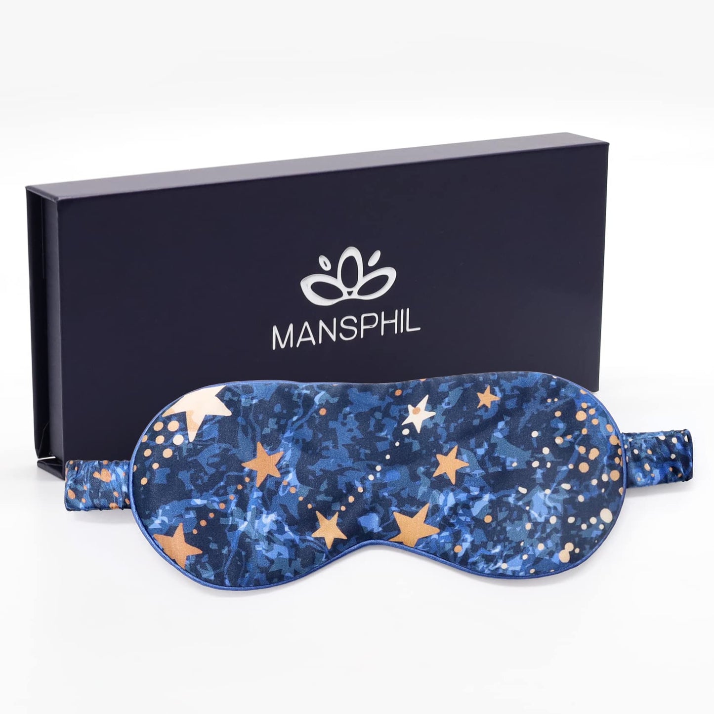 MANSPHIL 100% Mulberry Silk Eye Mask for Sleeping, Blue Galaxy Printed Silk Filled Sleep Mask for Travel, Nap. Lightweight