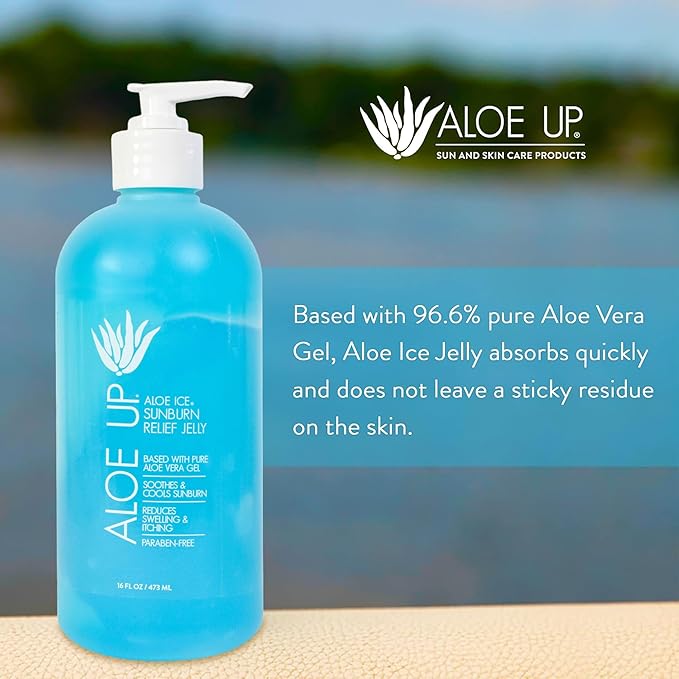 Aloe Ice Sunburn Relief Jelly – Face and Body Organic After Sun Gel – with 96.6% Pure Aloe Vera Gel – Reef Safe – Alcohol- and Fragrance Free – 16oz