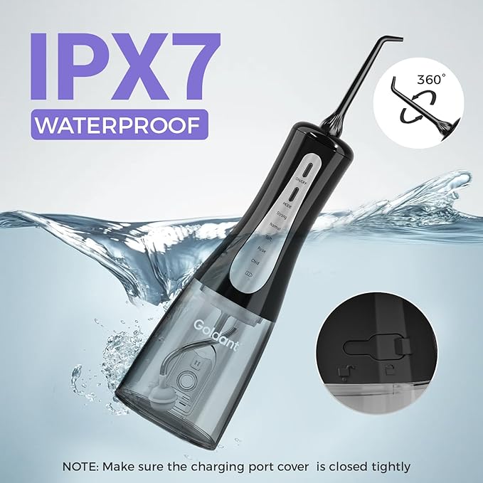 350ML Water Dental Flosser Teeth Pick with Travel Bag, 5 Modes Portable Cordless Oral Irrigator Cleaner, Electric Rechargeable IPX7 Waterproof for Home Travel Teeth Cleaning flossing(Black)