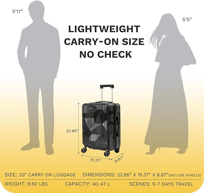 20 inch Carry On Luggage Expandable Top Opening/Clamshell Opening, TSA Approved Carry On Luggage Hard Shell Suitcases, Lightweight Away Carry On Suitcases with Large Capacity Backpack