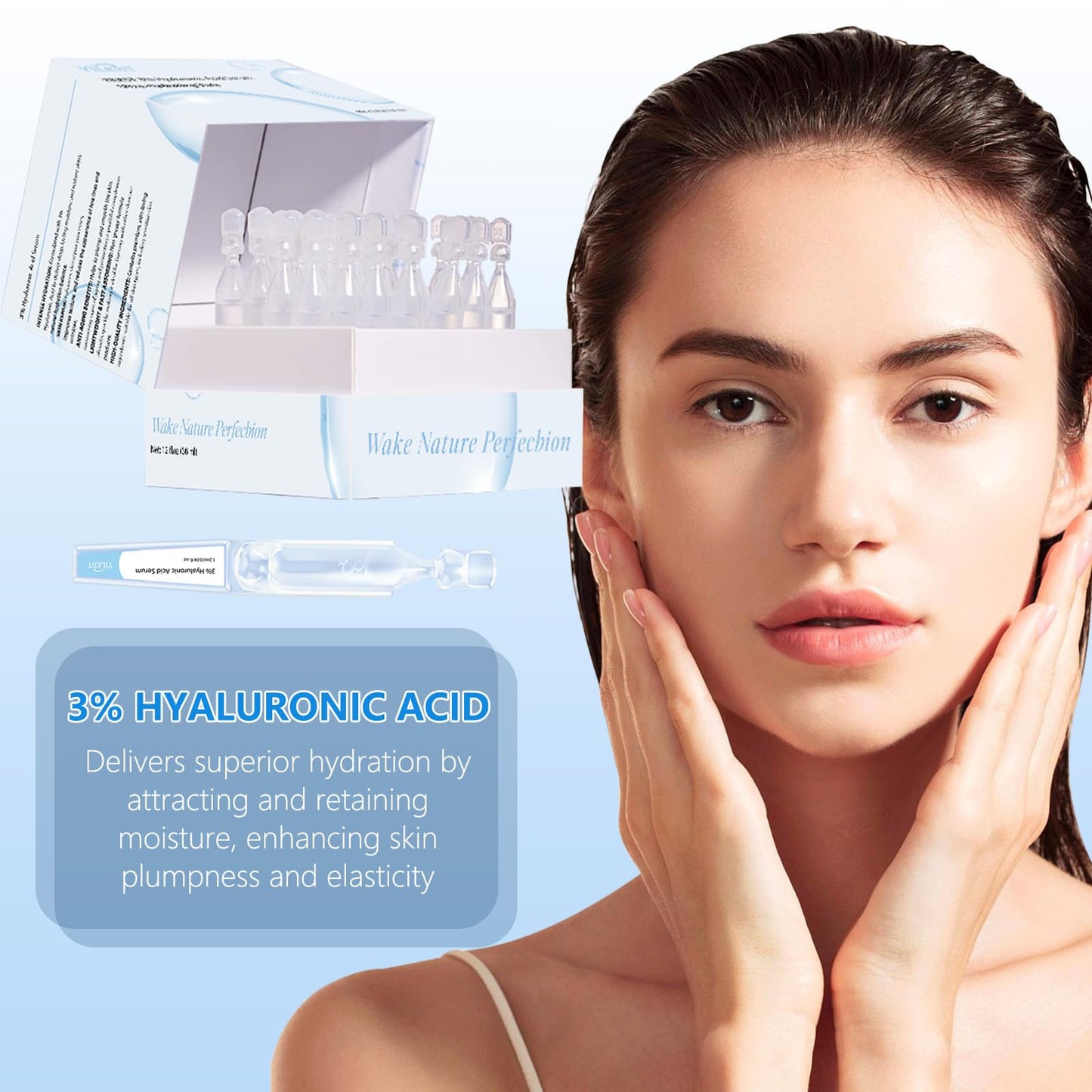 3% Hyaluronic Acid Serum Ultra-Hydrating Vials, Hyaluronic Acid Tubes, Wake Nature Perfection Hyaluronic Acid, 3% Hyaluronic Acid Serum for Face, Ultra Hydrating Serum (1 Box of 30)