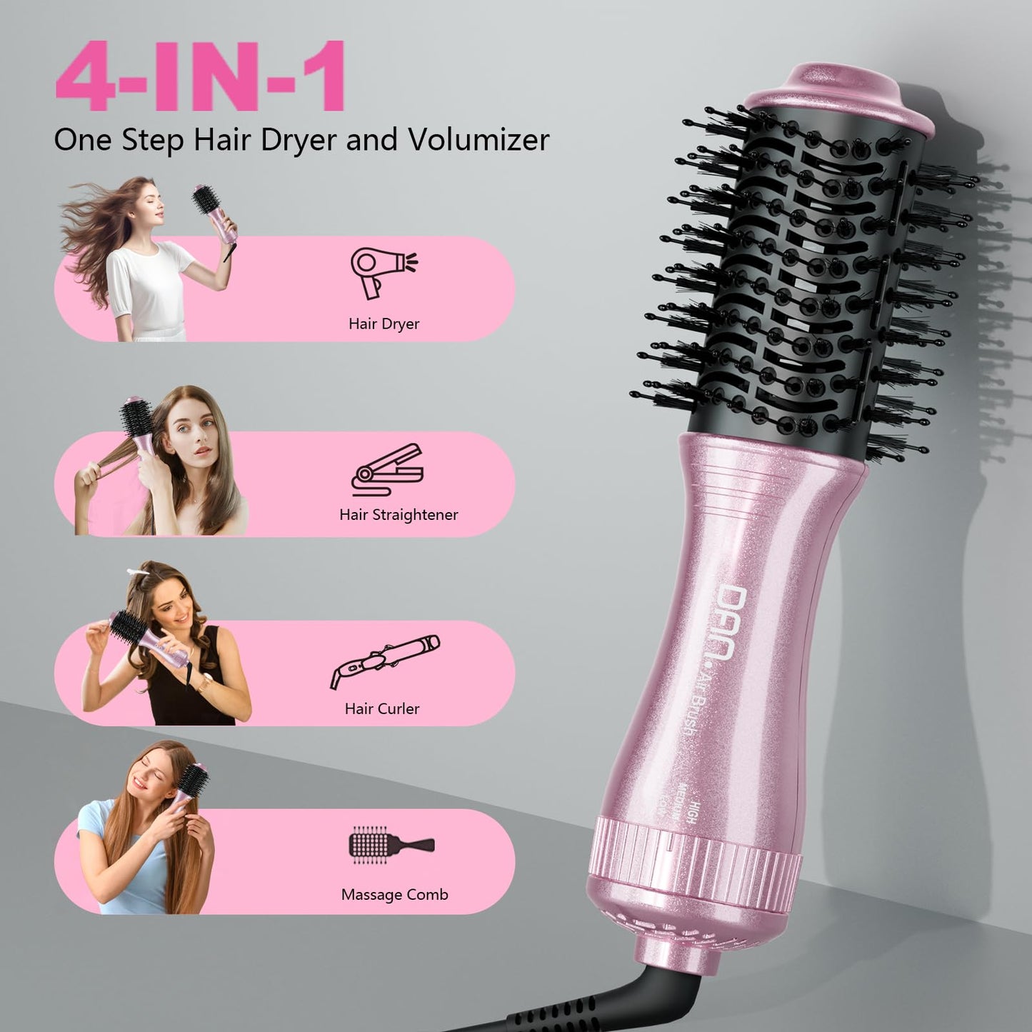 DAN Dual Voltage Hair Dryer Brush,2 inch Blow Dryer Brush,110V-120V/220V-240V Automatic Dual Voltage,smallBrush Hair dryers with Multifunctional Conversion Plug,for European and Travel Use