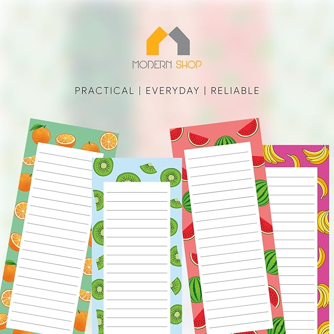 4 Large Magnetic Notepads – Shopping List, To-Do List, Reminders, Grocery List Pads -Strong Full Magnetic Back- Memo Pads with Realistic Fruit Designs | 60 Sheets per Pad 9 x 3.5 inch (4 Pack)