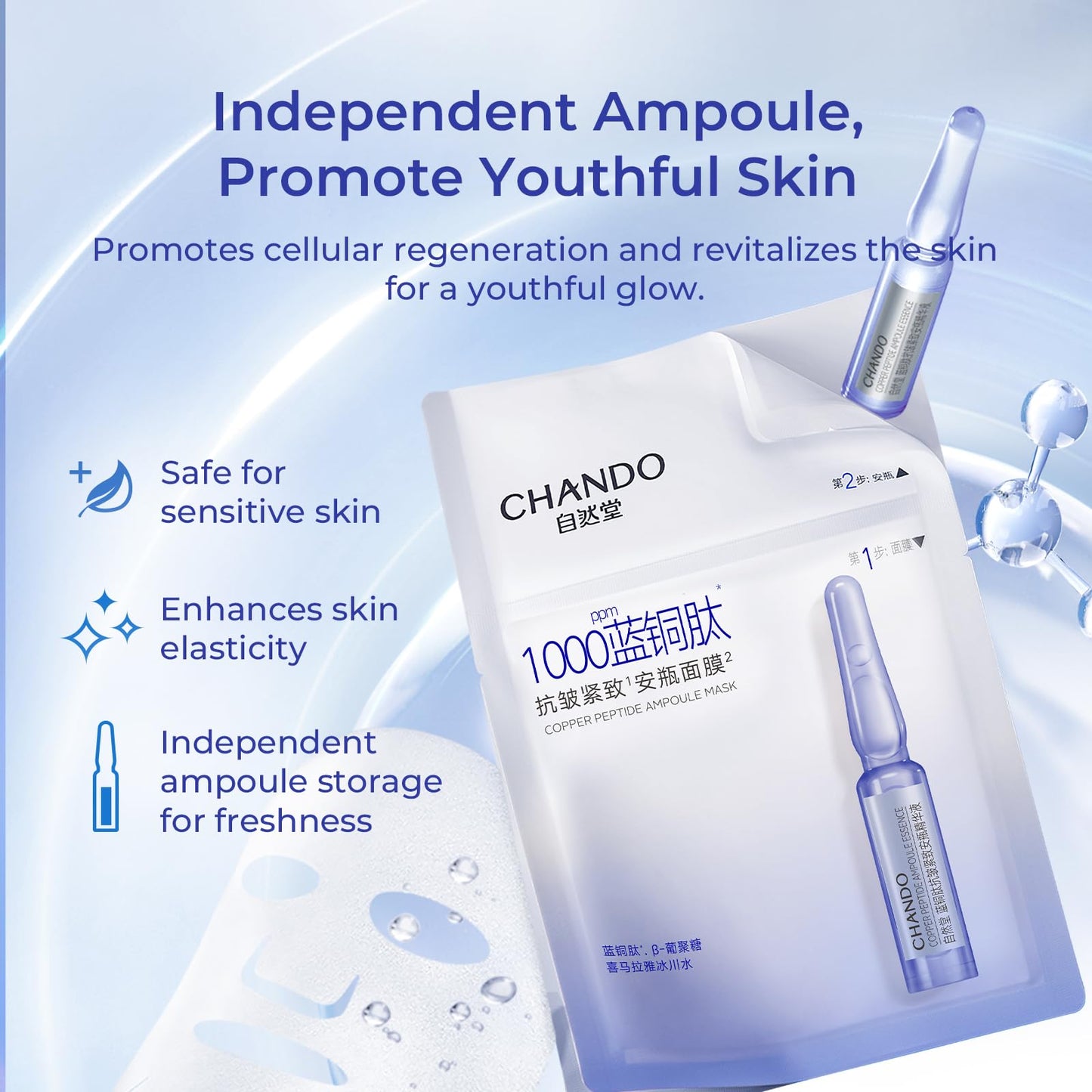 CHANDO HIMALAYA 2-Step Copper Peptide Anti-Wrinkle Ampoule Mask (1.5ml+33mlx5PCS) - Powerful Anti-Wrinkle Mask with Copper Peptides for Firming and Smoother Skin
