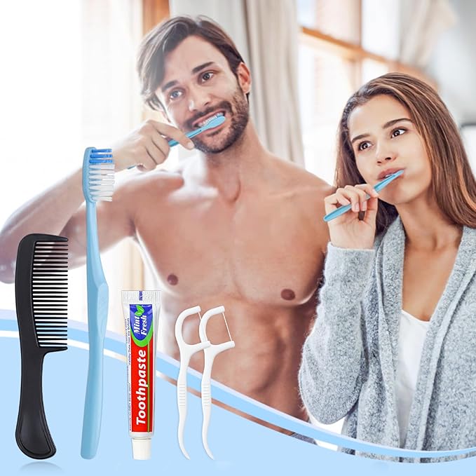 20 Sets Disposable Toothbrushes with Toothpaste Floss Comb Individually Wrapped, Disposable Toothbrush Bulk, 10g Toothpaste,Dental Floss,6in Comb Bulk Toothbrush Kit for Homeless,Airbnb,Hotel