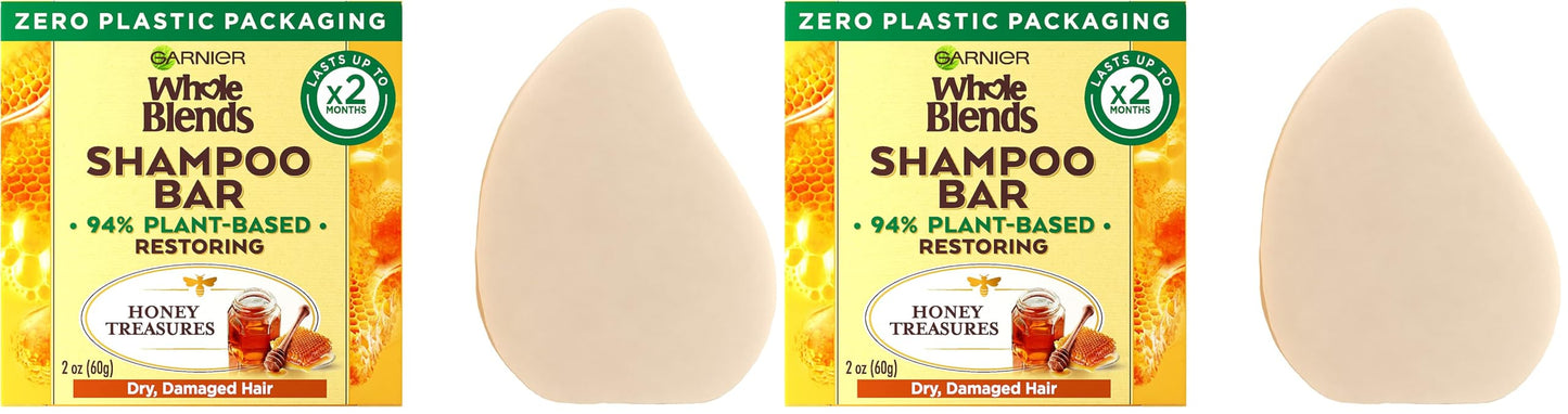 Garnier Whole Blends Restoring Shampoo Bar for Dry, Damaged Hair, Honey Treasures, 2 Oz, 1 Count (Packaging May Vary) (Pack of 2)