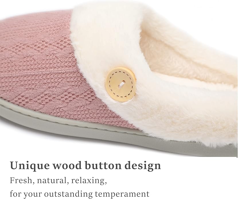 Chantomoo Womens Slipper Warm Comfy Memory Foam House Slippers Knitted Shoes Faux Fur Lined Anti-Skid Rubber Sole Bedroom Cozy Indoor Outdoor Slippers