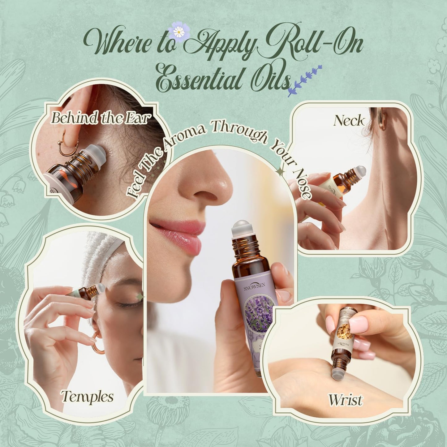 Essential Oils Roll on Set, Aromatherapy Oils with Roller Ball for Skin, Natural Essential Oil Roller Gift Set with Lavender, Peppermint, Frankincense, Eucalyptus, Lemon, Myrrh