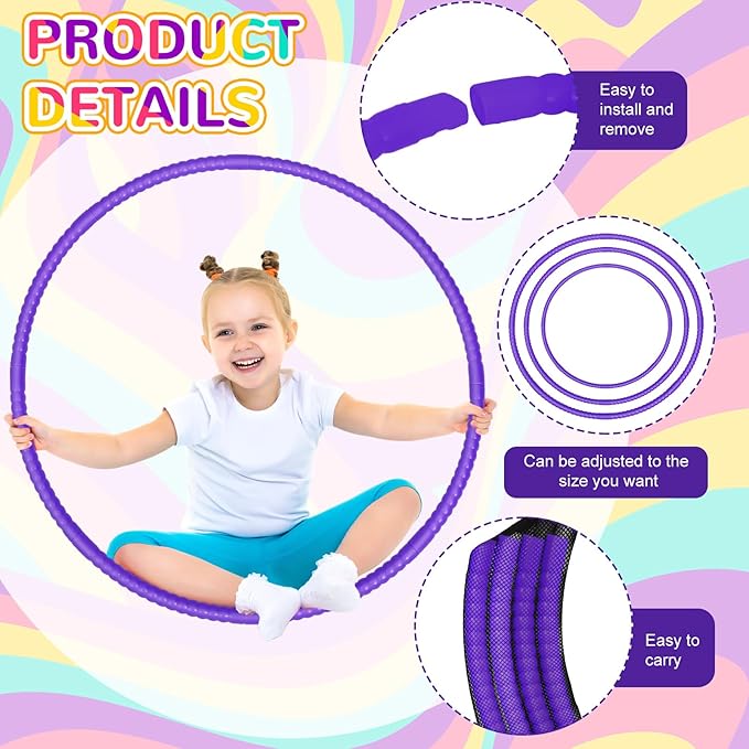 2 Pcs Toy Hoop Exercise Hoop Detachable Adjustable Plastic Toy Ring Playground Equipment for School Colored Circles Exercise Ring for Teens Dog Agility Equipment(Purple,23 Inch)