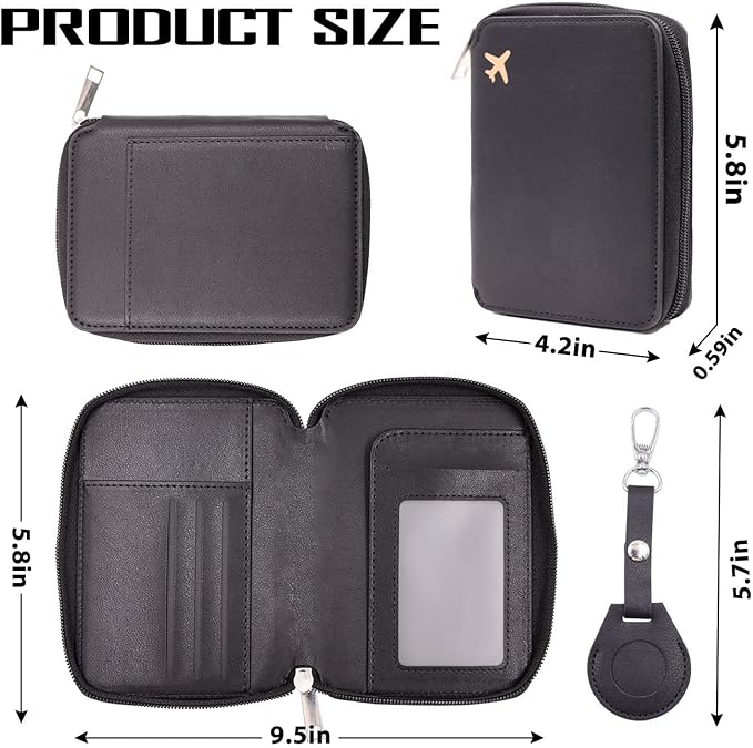 Cnycmy Passport Holder with Airtag,Passport-Wallet-Holder for Women, RFID Passport Holder with Slot Waterproof, PU Leather Travel Passport Case (Black3)