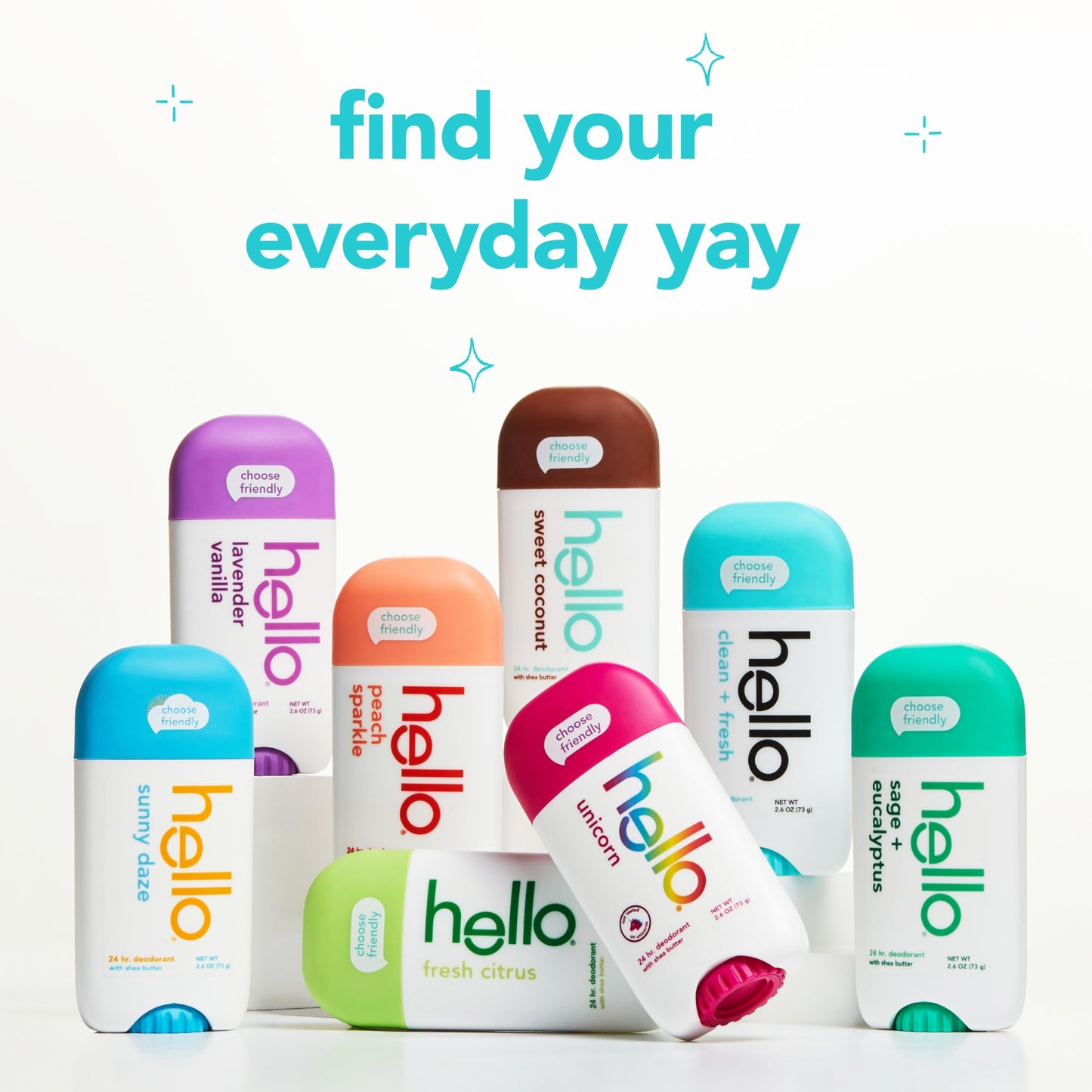 hello Sunny Daze Aluminum Free Deodorant for Women and Men with Shea Butter, 24-Hour Freshness, Baking Soda Free Deodorant, Dermatologically Tested, 2.6 oz Deodorant Stick, 2 pack