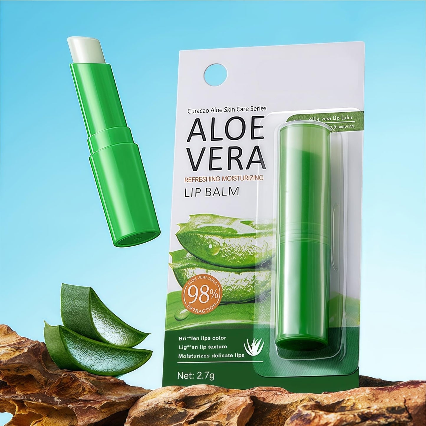 Sadoer Aloe Vera Lip Balm Chapstick, Ultra Hydrating Plant-Based Formula for Soft Lips, 98% Natural Moisturizer, Long-Lasting Nourishment for Dry & Sensitive Lips（1PCS）