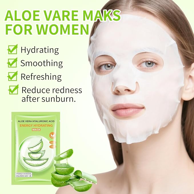Aloe Vera Facial Mask for Women,Hydrating Face Mask Sheet Home SPA,Moisturizing Face Sheet Mask for Dry, Oily, Sensitive Skin 30ml（5Pack）