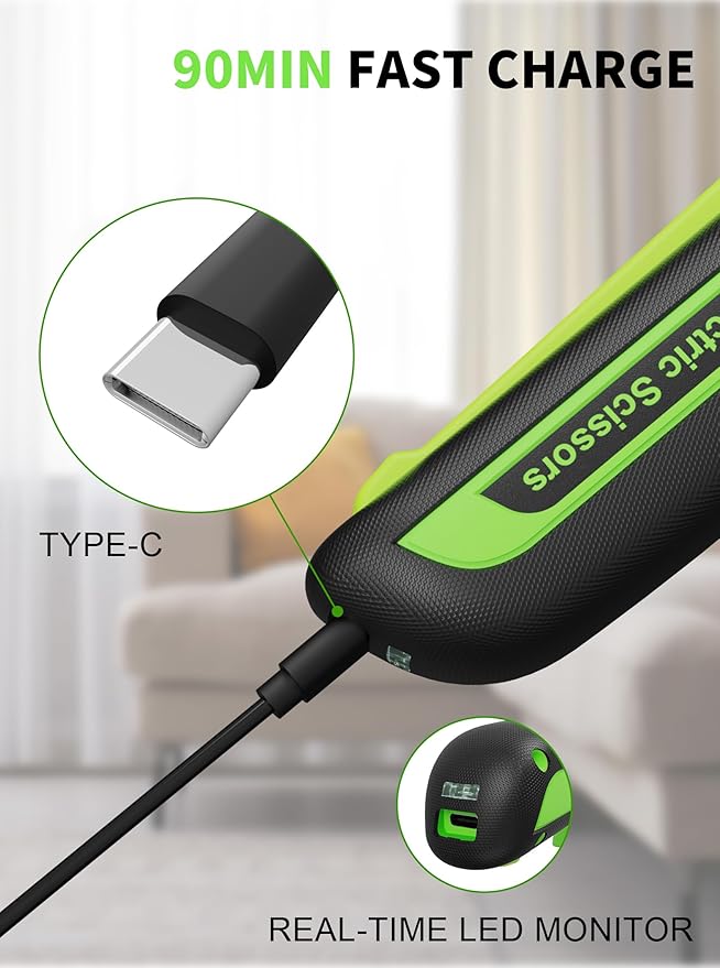 4V 2000mAh Cordless Cardboard Cutter, Electric Box Cutter for Cardboard with 2 Titanium Blades,LED & Safety Lock,Max Cutting1/4",Rotary Cutter for Fabric,Gifts for Men&Women - Neon Green