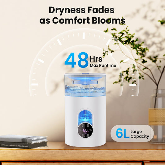 Humidifiers for Bedroom Large Room Home - GloryAir 6L Quiet Top Fill Cool & Warm Mist Humidifier with Smart Humidity Control, Remote Control, 7-Color Light, Humidistat, Oil Diffuser for Plants & Baby
