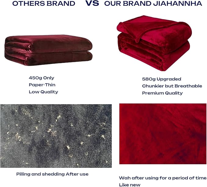 JIAHANNHA Fleece Blanket King Size Red 108 by 90 Inches Blankets for Couch Sofa Bed 280GSM,Super Soft Cozy and Luxury Bed Blanket for All Season