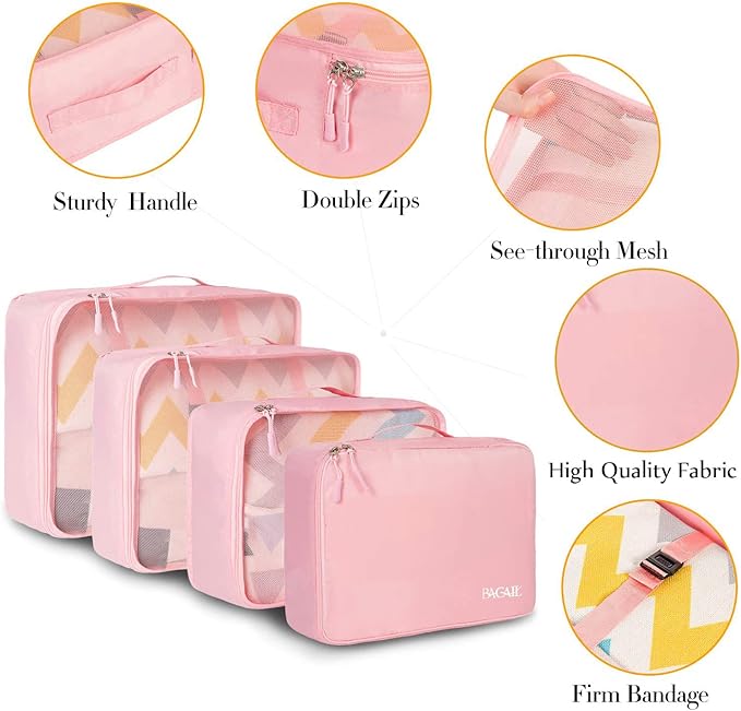 BAGAIL 8 Set Packing Cubes Luggage Packing Organizers for Travel Accessories (Blush Pink)