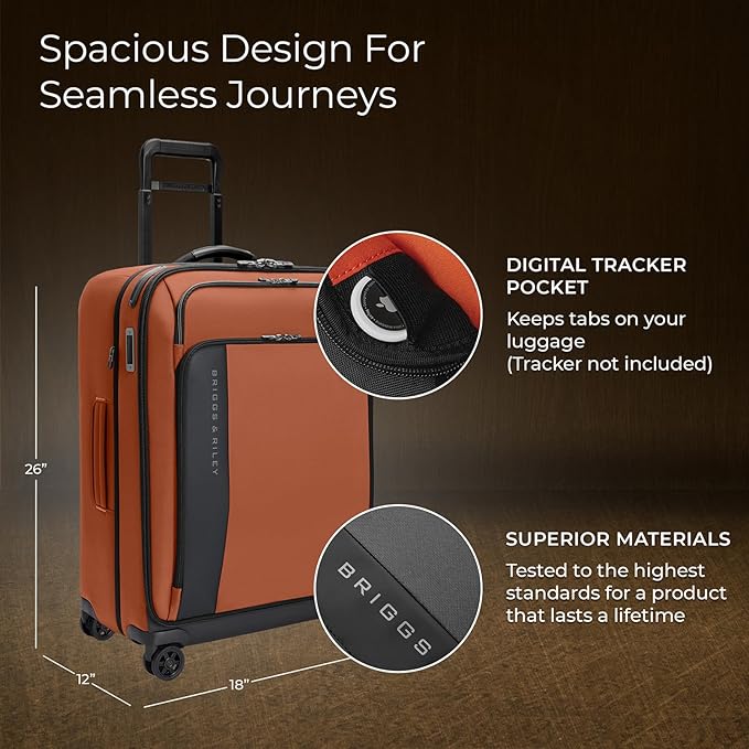 Briggs & Riley 26" Medium Expandable Spinner - Checked Luggage for Travel, Suitcases with Wheels, Softside Rolling Bag for Men & Women - ZDX Collection, Canyon