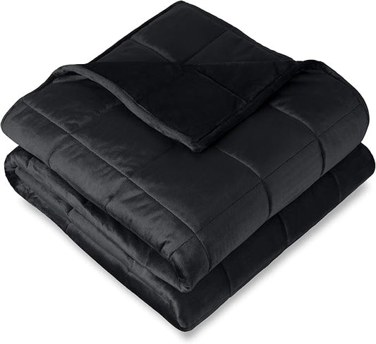 Bare Home Weighted Blanket Twin or Full Size 7lb (40" x 60") - Minky Fleece - Premium Heavy Blanket Nontoxic Glass Beads (Black, 40"x60")