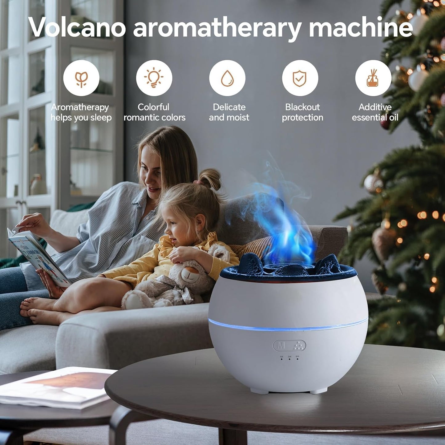Volcano Humidifier,Essential Oil Diffuser 360ml Fine Mist Volcano Aroma Diffuser, Quiet Operation with Flexible Timer Settings, 7-Color LED Lights for Enhanced Sleep,White