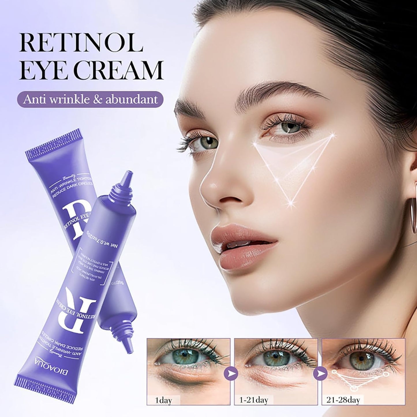 Retinol Eye Cream, Moisturizing Eye Care Daily Anti-Wrinkle Cream with 45% Retinol and 5% Hyaluronic Acid to Smooth & Moisturize Skin, Under Eye Bags, Reduce Wrinkles, Dark Circles(0.7 Ounces)