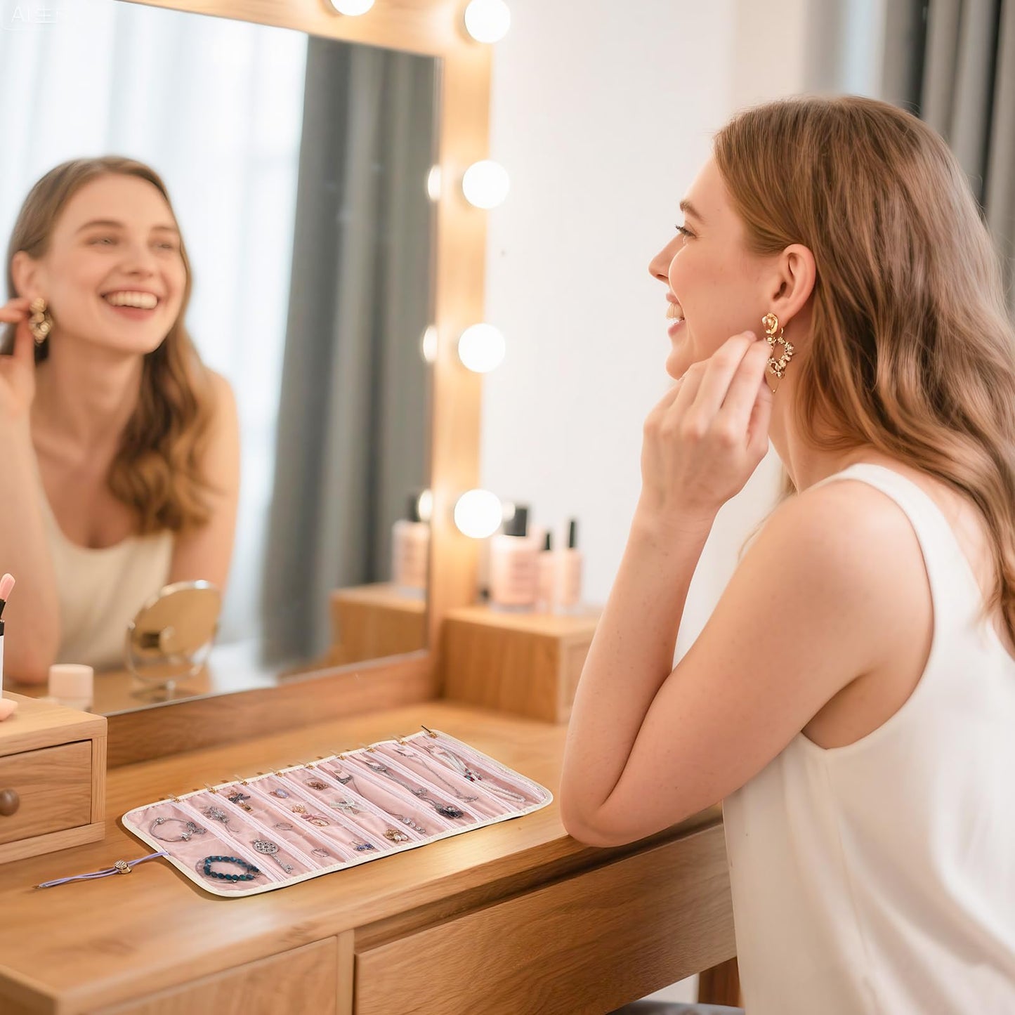 Travel Jewelry Organizer Roll with Zippered Pockets | Tangle-Free Portable Jewelry Storage Case for Women | Holder for Necklaces, Earrings, Rings, Bracelets