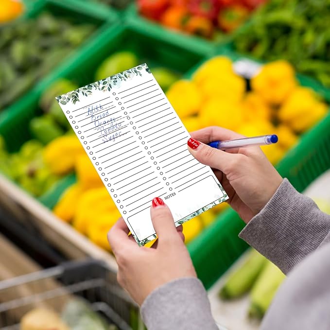 2 Pack Grocery List Magnet Pad for Fridge with Pen Holder, Totally 120 Sheets Magnetic Note Pad for Fridge Full Back Magnet Shopping List, To Do List, Memo Notepads, 4.5x7.5"(Green Leaf)