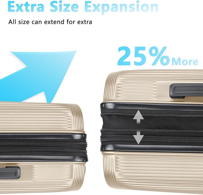 28 Inch Luggage with Spinner Wheels, Lightweight Expandable PC Hardside Large Checked Luggage with TSA Lock, Durable Rolling Suitcase, Champagne