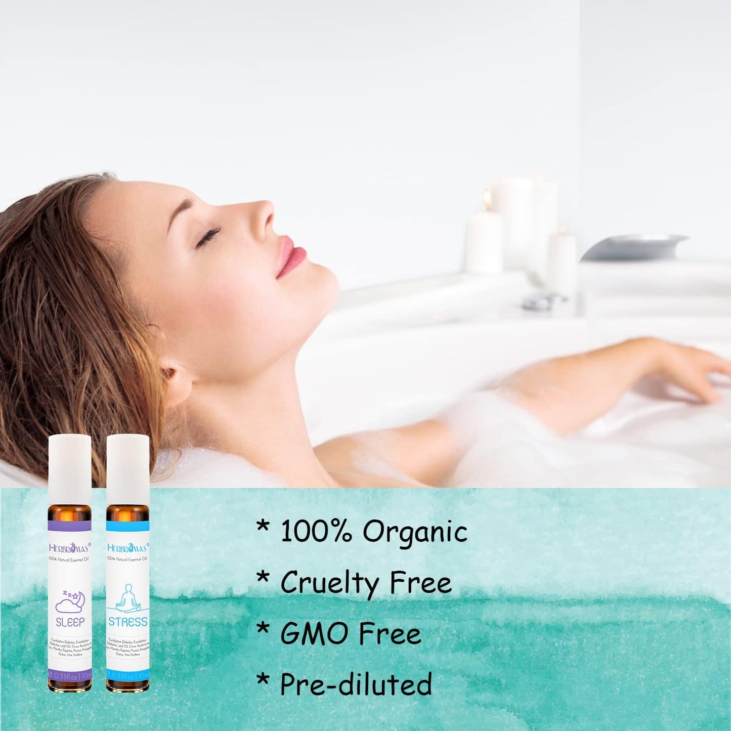 HERBROMAS Aromatherapy Oils Roller Set, Natural Pre-diluted Essential Oils Roll On with Glass Rollerball, Relaxation Gift for Women & Men, Christmas Gift, Pack 4 x 0.33fl.oz