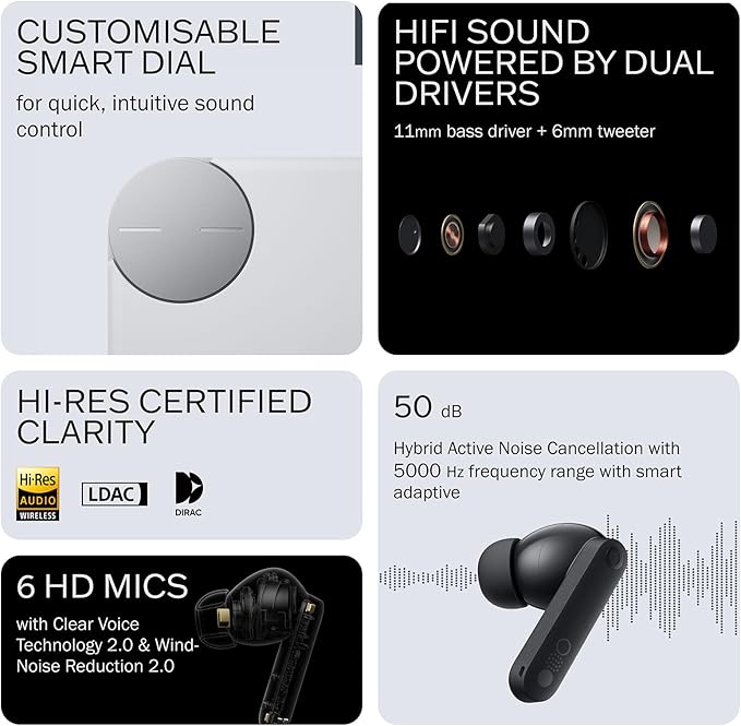 CMF Buds Pro 2 Wireless Earbuds, Hi-Res Audio with LDAC, 50 dB Hybrid Noise Cancelling Earbuds, Ultra Bass Technology, Bluetooth 5.3, 43H Play Time with Charging Case, 6 HD Mics Headphones, Orange