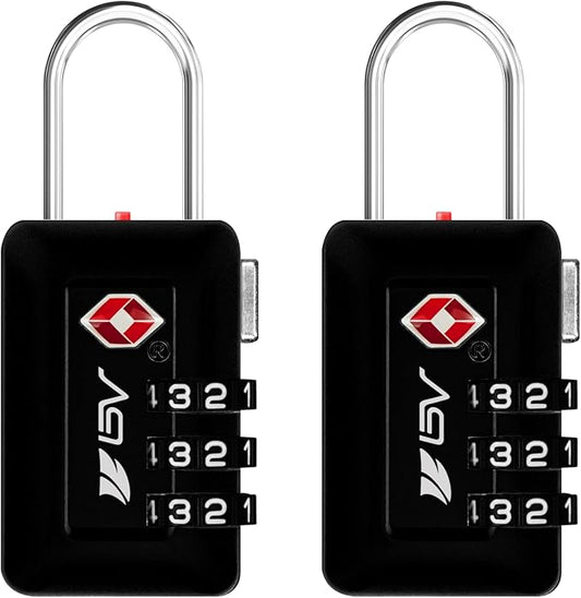 BV TSA Accepted Luggage Travel Lock, Set-Your-Own Combination Lock for School Gym Locker, Luggage Suitcase Baggage Locks, Filing Cabinets, Toolbox, Case (Black, 2 Pack)