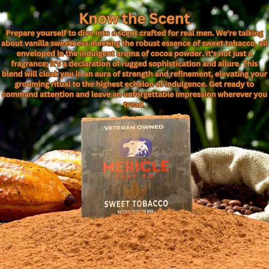 Mericle Soap Co. Sweet Tobacco Natural 5oz Body Bar | Veteran Owned | Traditional Cold Process Technology | Natural Ingredients | No Harsh Chemicals | Exfoliating | Made in the USA