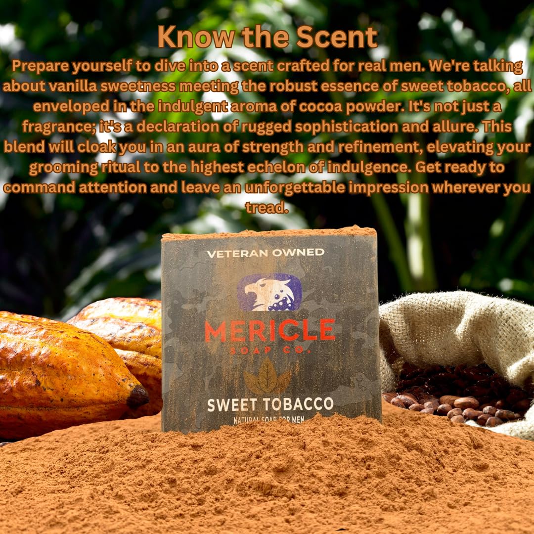 Mericle Soap Co. Sweet Tobacco Natural 5oz Body Bar | Veteran Owned | Traditional Cold Process Technology | Natural Ingredients | No Harsh Chemicals | Exfoliating | Made in the USA