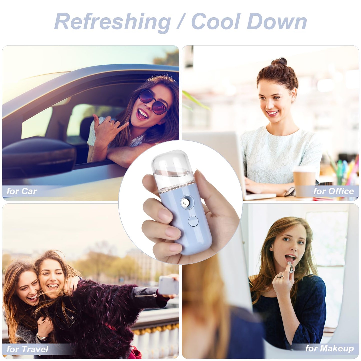 2-Pack Kingsmile Nano Facial Mister, Portable Face Mister, Cool Nano Mist Sprayer for Face Hydrating, Mini Handy Mister for Eyelash Extensions with 1OZ /30ML Water Tank (Black/Blue)