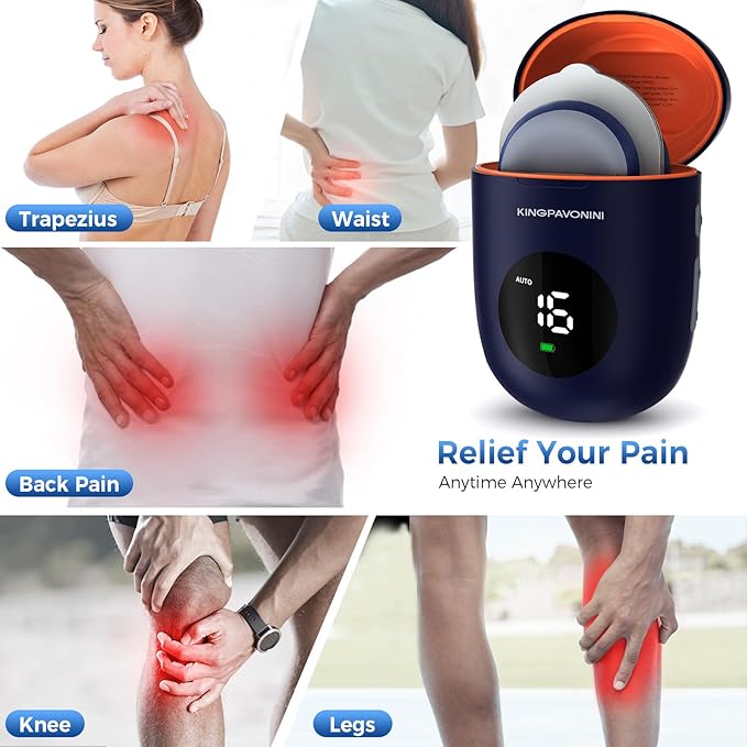 KingPavonini Wireless TENS Unit, Muscle Stimulator for Pain Relief, Portable Rechargeable TENS EMS Machine, LED Screen, Remote, Dual Channel 6 Modes 16 Intensity Massager, Charging Case (4 Pads)