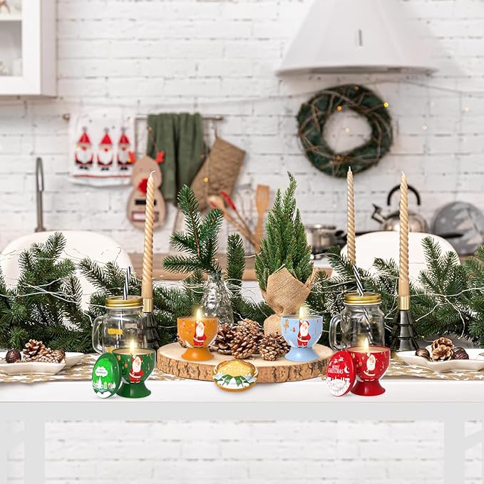 Set of 4 Christmas Snowman Santa Claus Scented Candles Gift Set for Home Women, 4.4oz Natural Soy Wax Strong Cedar, Lavender, Apple&Cinnamon and Vanilla&Jasmine Aromatherapy Candles