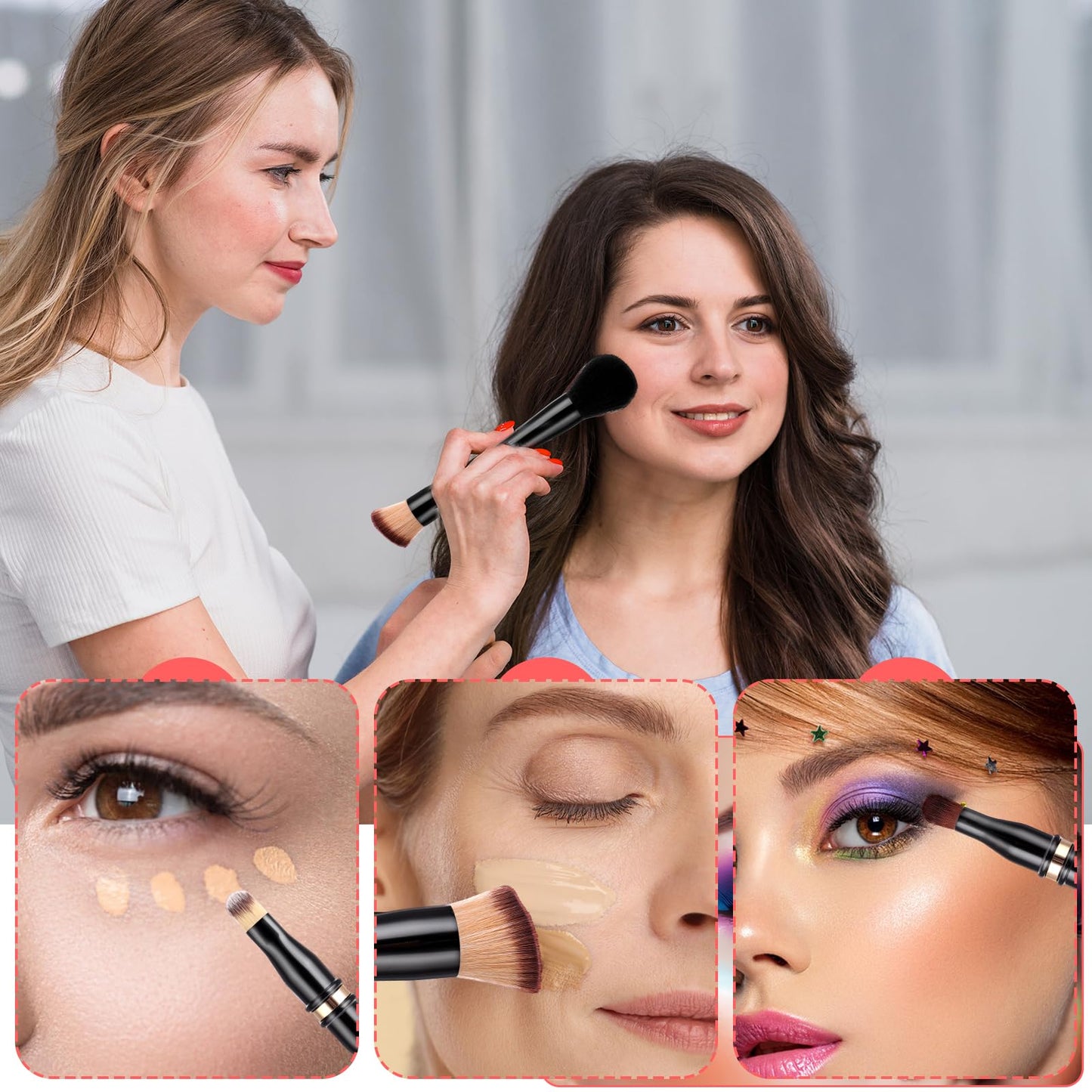 Travel Makeup Brushes with Case, 4 in 1 Makeup Brush Set, Foundation/Blush Brush, Eyeshadow Brush, Concealer Brush, Dual-Ended Makeup Brush Ideal for Foundation, Concealer, Eyeshadow