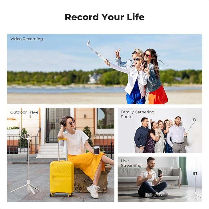 K&F Concept Selfie Stick for iPhone, Auto Open & Close Phone Tripod Stand, 360° Rotatable Selfie Stick with 9 Button Bluetooth Remote, Extendable Automatic Tripod for Cell Phone(White)