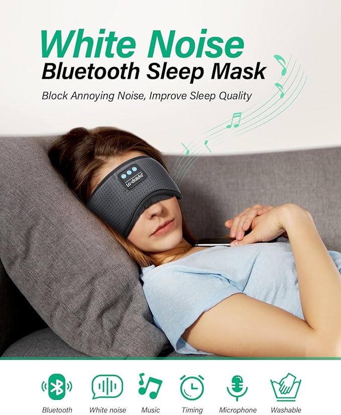 LC-dolida Sleep Headphones, White Noise Bluetooth Sleep Mask 3D Breathable Wireless Eye Mask for Timing, Sleep Mask with Bluetooth Headphones for Side Sleepers Travel,Cool Gadgets for Women Men(Grey)