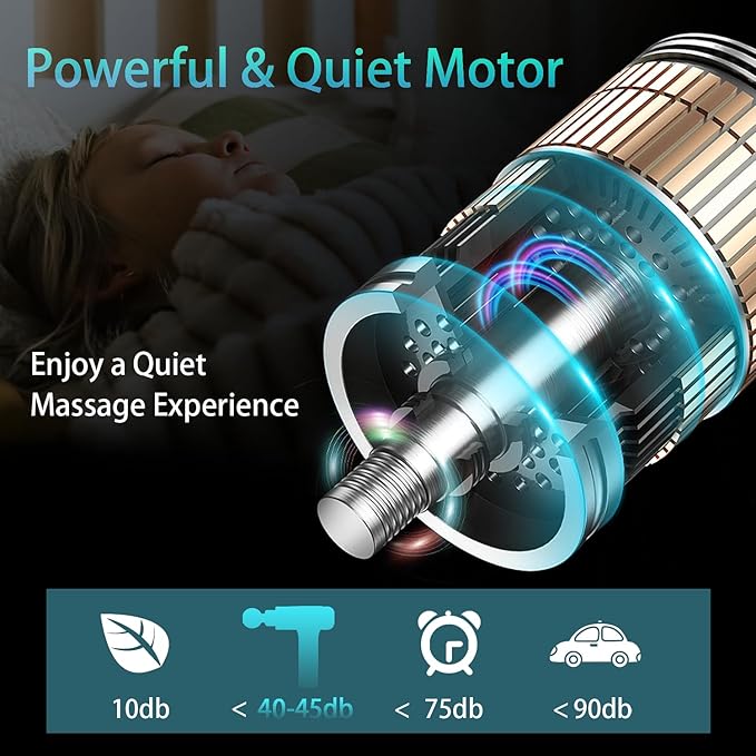 Massage Gun Deep Tissue, Electric Muscle Back Massage Gun, Neck Massager for Pain Relief Handheld Massagers, Percussion Massager with 6 Heads, Birthday Gifts for Women Men (Grey)