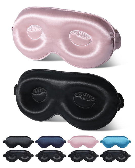 BeeVines 2 Pack 3D Sleep Mask 22 Momme Mulberry Silk Sleeping Eye Masks, Weighted Eye Cover for Lash Extensions, Night Light Blocking Blindfold, 100% Blackout Satin Covers Blindfolds for Men & Women