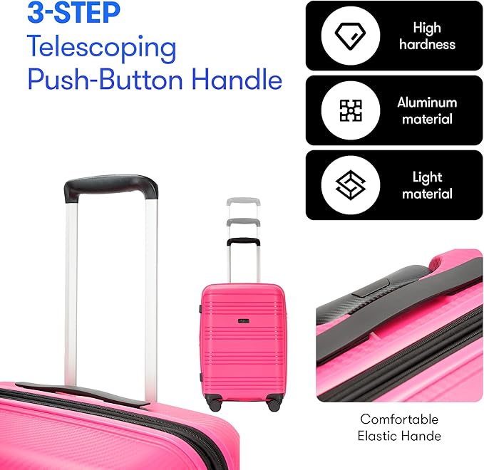 25 Inch Hardside Checked Luggage Large Lightweight Suitcase with Spinner Wheels TSA Lock, Checked-Medium 25-Inch, Dark Pink