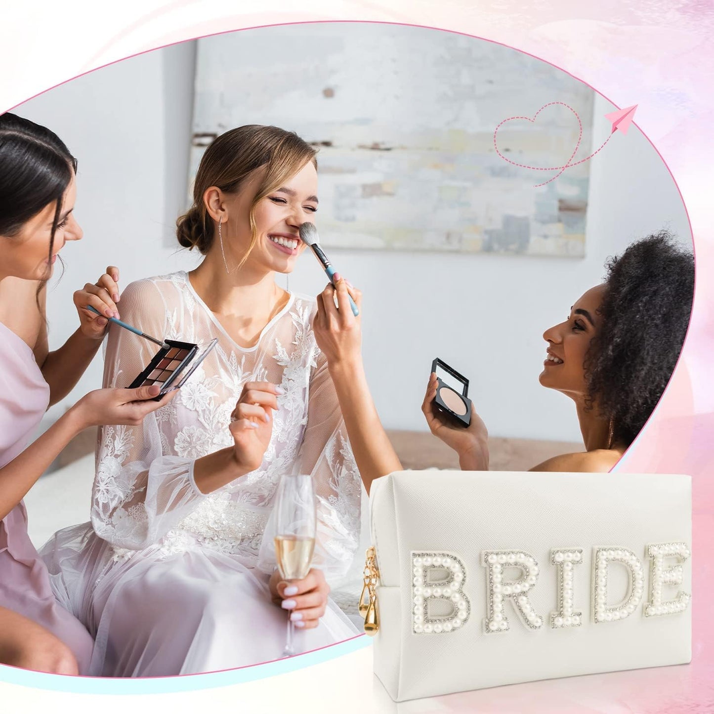 Kovewon Bridal Shower Gifts, Bride to Be Letter Makeup Bag with Pearl Rhinestone Fuzzy Bride Slippers, Hair Clip Wedding Engagement Gifts for Her, Bachelorette gifts